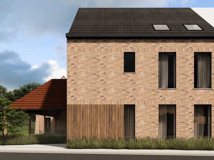 Deze nieuwbouw BEN-woningen van het type halfopen en gesloten bebouwing bevinden zich langs de Stationsstraat te Nederzwalm op de grens met Sint-Denij