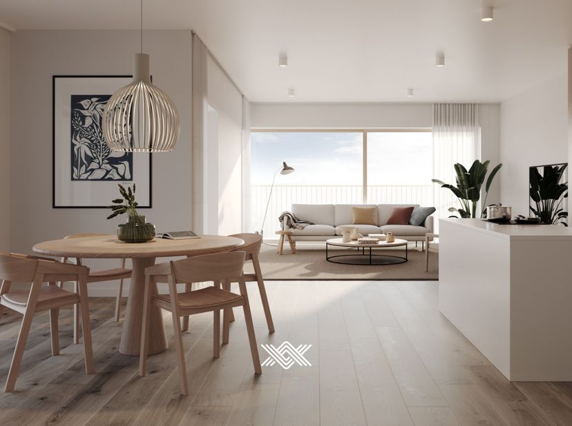 Dit drieslaapkamer appartement van 130 m² ligt op het eerste verdiep van residentie Oeverpoort en beschikt over een inkomhal met plaats voor een vesti