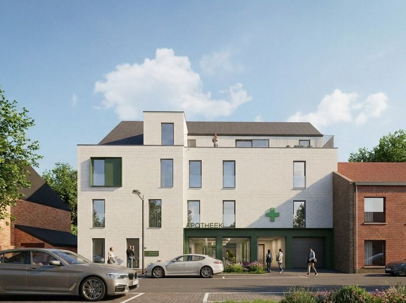 Ruim nieuwbouwappartement (151m²) met leuke indeling, zonnig terras, autostaanplaats en kelderberging op toplocatie in het centrum van Lummen. Voor me