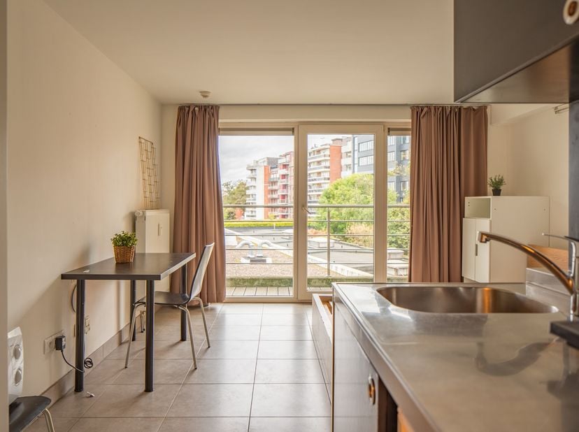 Deze leuke studio (23 m²) is gelegen in een recente (2010) residentie in de Leuvense binnenstad en vlakbij het station.&amp;nbsp;<br />
<br />
De studio i