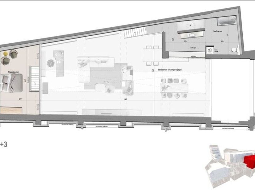 Deze duplex loft bevindt zich op de tweede en derde verdieping van Residentie Melrose Place en heeft een totaal oppervlakte van 244,27 m² met daarbij