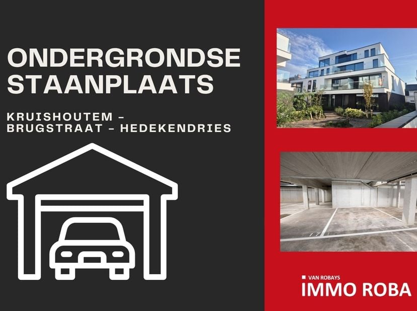 Ondergrondse staanplaats te huur te Kruishoutem. In nieuwe residentie gelegen aan de hoek Brugstraat en Hedekendries.<br />
Autostrade (E17) gelegen o