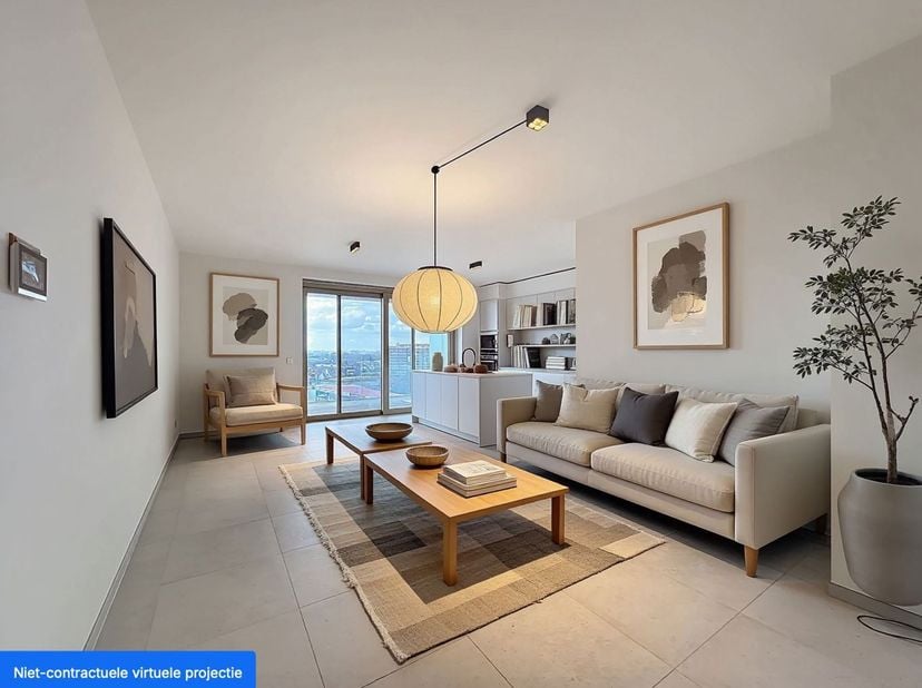 Dit appartement is gelegen in Waterfront Waregem, een prestigieus totaalproject dat wonen, werken, verblijven en recreatie samenbrengt. Het project om