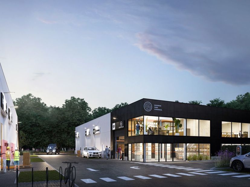 Nieuwbouw KMO-unit van 148 m² in combinatie met een conciërgewoning van 263 m² te koop. Strategisch gelegen aan de bedrijvige Leuvensesteenweg in Kort