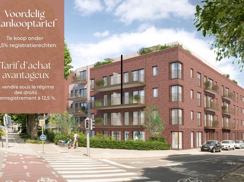 In het innovatieve woonproject Pagode in Laken vind je dit ruime 3-slaapkamerappartement van 120 m² met een privatief terras van 8,8 m². De indeling i