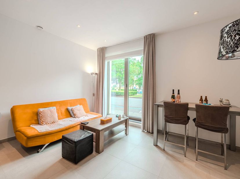 Instapklaar appartement te koop gelegen op het gelijkvloers van de recente Residentie Pont Albert, Pieter Deswartelaan 1A. Het appartement ligt vlakbi