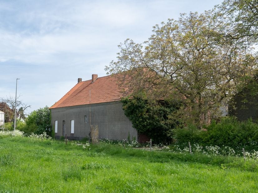 HOEVE -<br />
Te renoveren hoeve, langs de Koning Boudewijnlaan, groot 1ha 30a 25ca.<br />
KI € 750.<br />
Vrij van gebruik.<br />
VCRO: Gvg, Ag, Gmo,