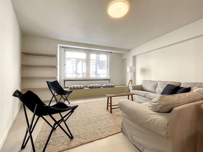 Quartier Sainte Catherine - Ruim gemeubileerd appartement van 75m² met terras. Het bestaat uit een inkomhal met vestiaire, een woonkamer van +/- 40m²
