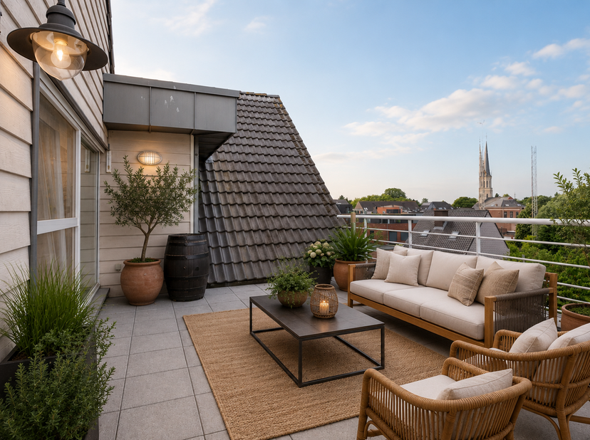 <br />
Het betreft hier een penthouse, ingedeeld als volgt:<br />
Inkomhal: 8,5m² op tegelvloer en voorzien van een vestiairekast<br />
Toilet: 1,3m²