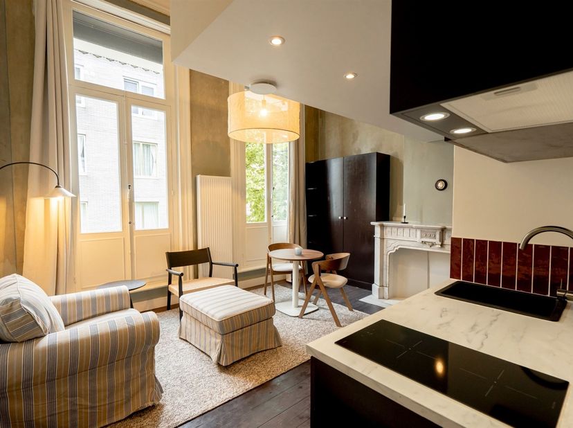 Stijlvolle studio in co-living concept in hartje Antwerpen <br />
<br />
Deze studio (eerste verdieping) maakt deel uit van "Old Brick", een prachti
