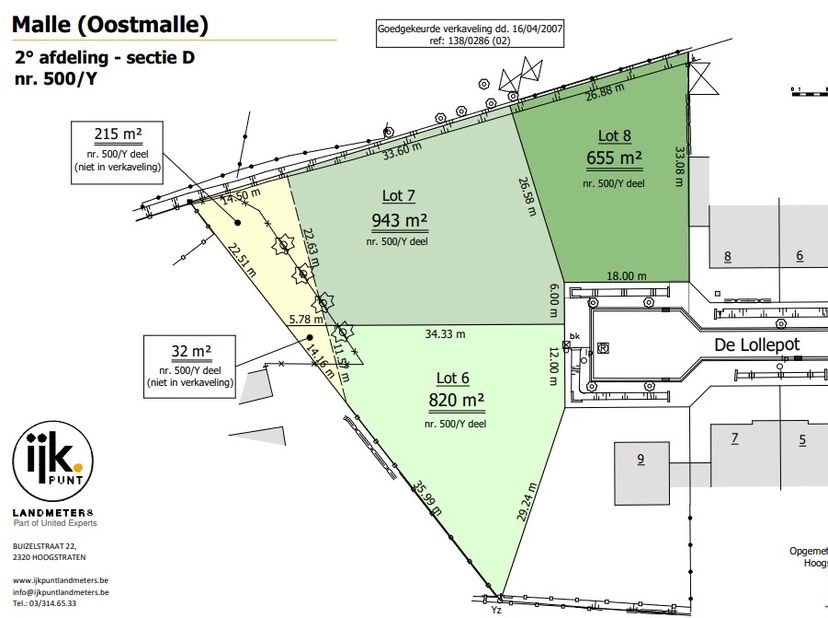 Gelegen in een doodlopende straat, bij het centrum van Oostmalle. <br />
Lot 6: totaal 852 m² (waarvan 32m² buiten verkaveling valt): vraagprijs € 255