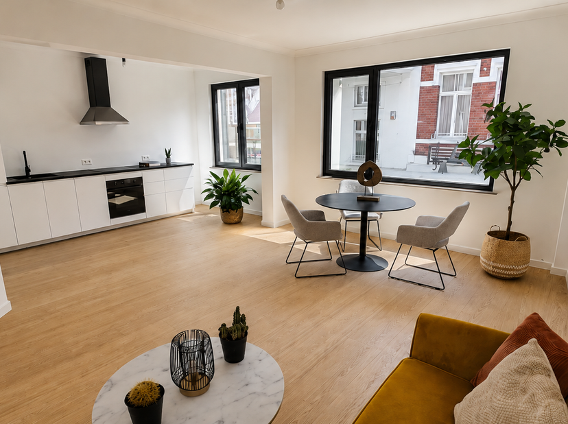 Op een absolute toplocatie, pal in het bruisende centrum van Hasselt, bevindt zich dit volledig gerenoveerde appartement met 2 slaapkamers op de 1ste