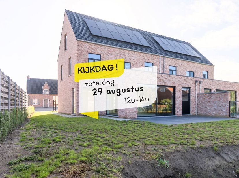 KIJKDAG | Kom op zaterdag 29 augustus deze ruime nieuwbouw ontdekken tussen 12u en 14u.<br />
Volledig ingerichte nieuwbouw halfopen bebouwing met E-p