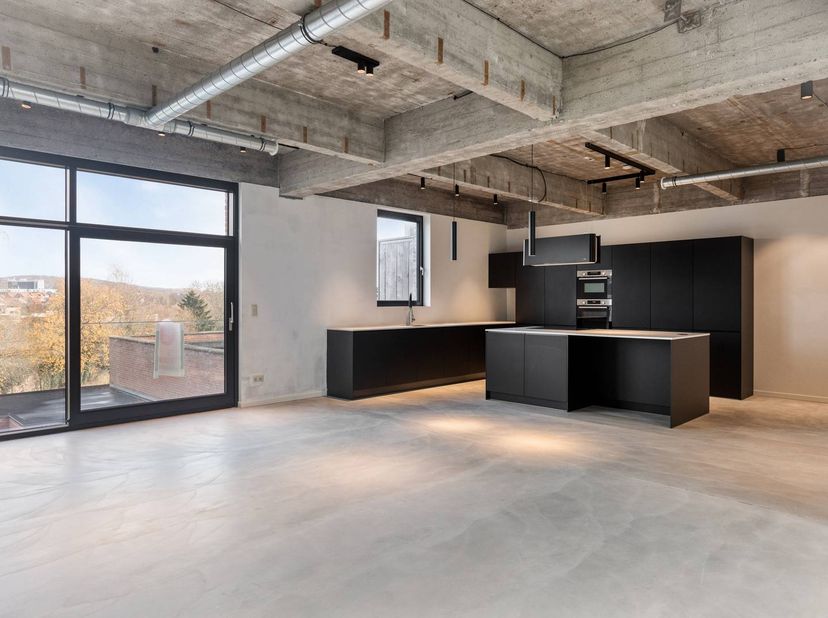 Ce loft à louer à Renaix a récemment été entièrement rénové. Le loft était équipé de placards intégrés, d'un bureau intégré et a été fini avec des mat