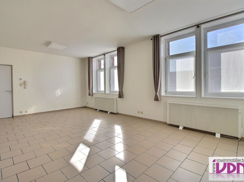 Bel appartement situé au premier étage composé d'un hall d'entrée, d'un vaste séjour, d'une cuisine, d'une salle de bains et de 2 chambres. Panneaux s
