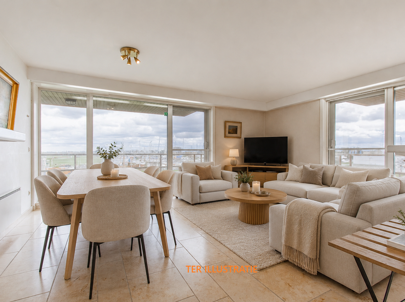 NIEUWPOORT – Ruim appartement op toplocatie aan de haven<br />
Dit goed onderhouden appartement bevindt zich op de 2de verdieping van de statige resid