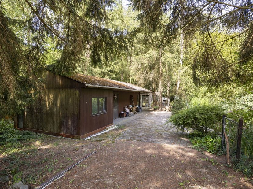 Située dans un cadre exceptionnellement verdoyant à Vaalbeek, Oud-Heverlee, cette maison de vacances en bois à rénover, comprenant 2 chambres, se trou