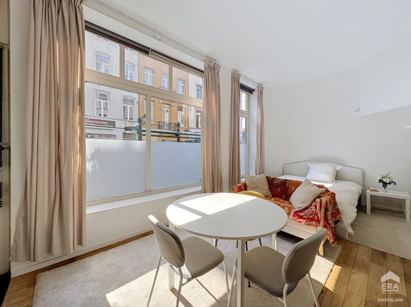 ERA Châtelain biedt deze gemeubelde studio van 30 m² aan, die u zal overtuigen door haar lichtinval en omgeving. De studio bevindt zich van een kleine