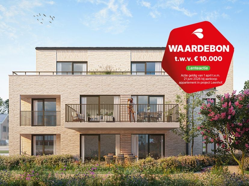 Appartement op de 1e verdieping – 2 slaapkamers – Lichtrijke leefruimte met open keuken – Ruim terras – Handige berging – Warmtepomp, vloerverwarming,