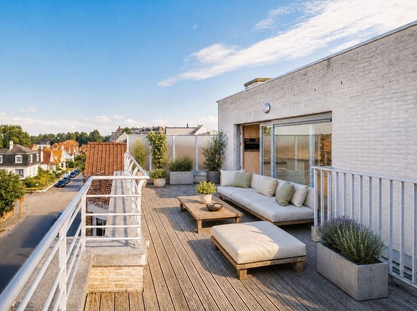 Penthouse en duplex unique situé dans la petite résidence Carrera, dans la Hertstraat à Koksijde-Bad. Son emplacement calme, parallèle à la rue commer