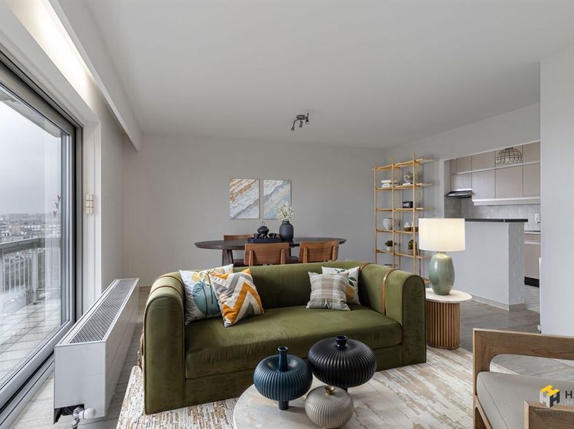 Nieuwdreef 123 (9ème étage) - Merksem<br />
Appartement clé en main (107m²) avec 2 chambres à coucher, 2 terrasses et un parking à Merksem.<br />
À Ni