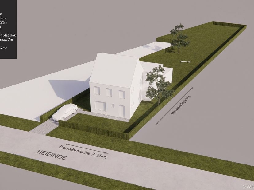 Gunstig gelegen bouwgrond van ca. 1.147m² te Meersel-Dreef<br />
Kenmerken:<br />
- Straatbreedte: 15,39m<br />
- Max bouwbreedte: 9,23m<br />
- Max b