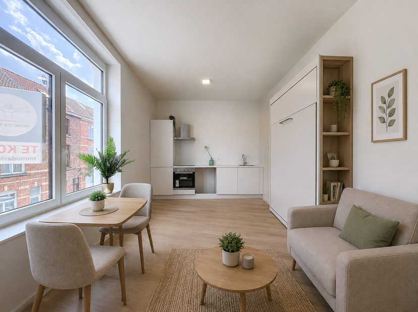 LIGGING:<br />
Deze prachtige studio is gelegen op de eerste verdieping van een kleinschalige residentie dewelke in zijn totaliteit werd gerenoveerd.