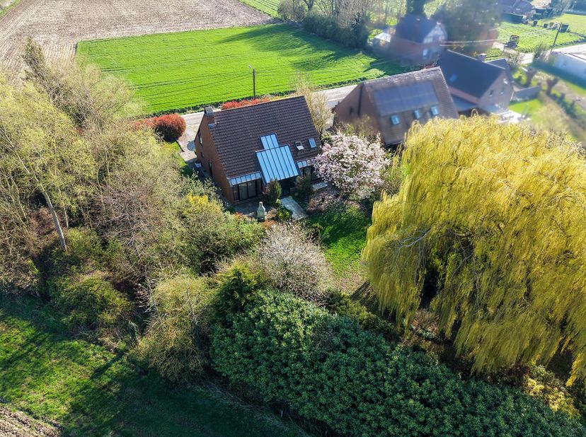 In het hart van een prachtig bebost perceel van 2.810 m² biedt deze onder architectuur gebouwde villa uit de jaren 90 ongeveer 210 m² woonruimte, veel