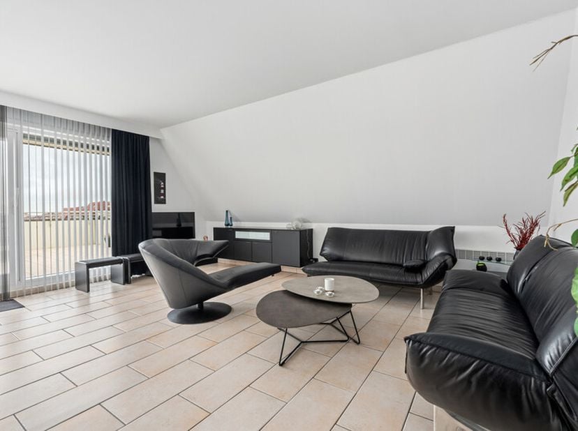 Unieke kans op topligging!Deze exclusieve gemeubelde penthouse met 2 slaapkamers bevindt zich op de 7e verdieping met een adembenemend zonneterras. De