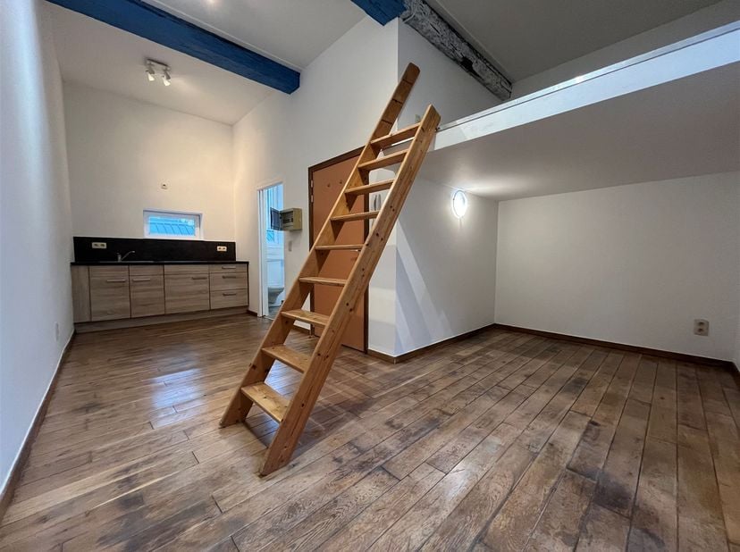 Charmant studio-appartement gelegen in het stadscentrum op de eerste verdieping van een residentie zonder lift.<br />
<br />
Het bestaat uit een woo