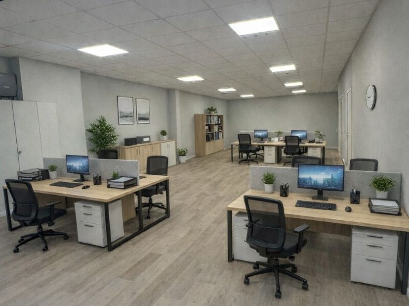 Au centre de Waregem, près de l'Hippodrome, vous trouverez cet espace de bureau de plain-pied à vendre.Aménagement : espace de bureau +/- 100 m², cuis