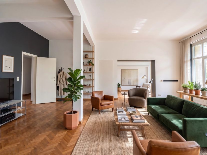 Spacieux hall d'entrée avec espace vestiaire et toilettes invités avec lave-mains - parquet chevron<br />
splendides réceptions baignées de lumière -