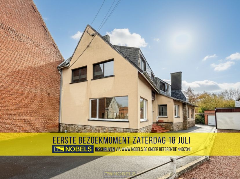 1ste bezoekdag zaterdag 18 juli! Inschrijven kan via www.nobels.be onder referentienummer 4407041.<br />
<br />
RUIME HALFOPEN BEBOUWING met TAL VAN M