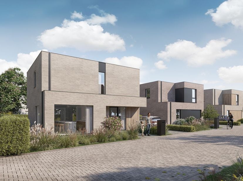 Moderne open bebouwing op lot 3 in deze nieuwe residentieel gelegen verkaveling. Speelse architectuur met grote leefruimte met ingerichte eilandkeuken