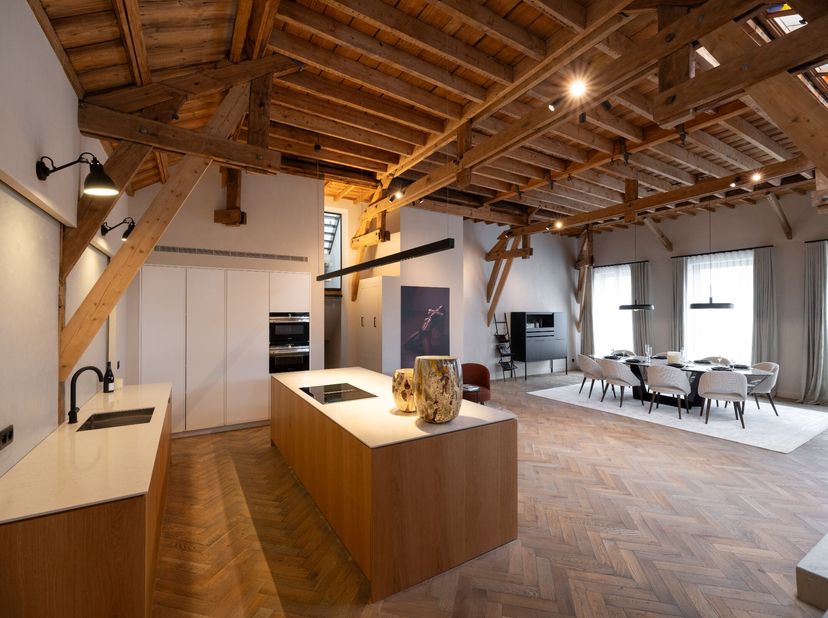 Loft économe en énergie de 338 m² habitables avec 3 chambres et autant de salles de bains faisant partie d'un petit immeuble de style néo-renaissance