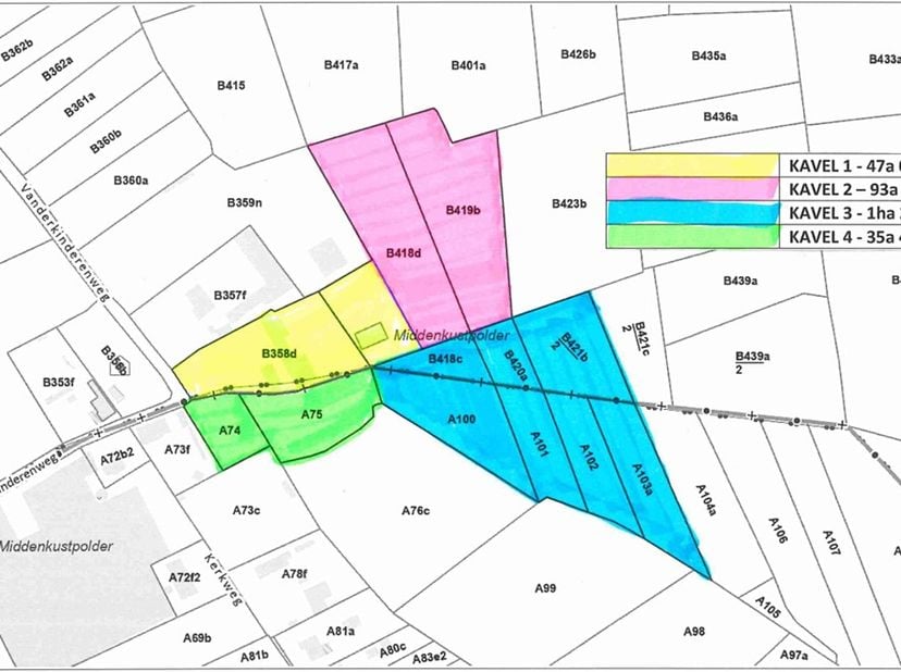 LOT 2: BLOK LANDBOUWGROND -<br />
Een blok landbouwland bestaande uit:<br />
1) Een perceel landbouwland, er gelegen Roksembroucken, bekend ten kadast