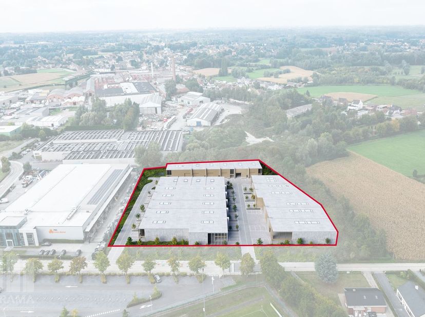 Dit nieuw te bouwen bedrijvenpark omvat KMO-units met oppervlaktes van 128 m² tot 1.090 m², waarbij verschillende units kunnen worden samengevoegd tot