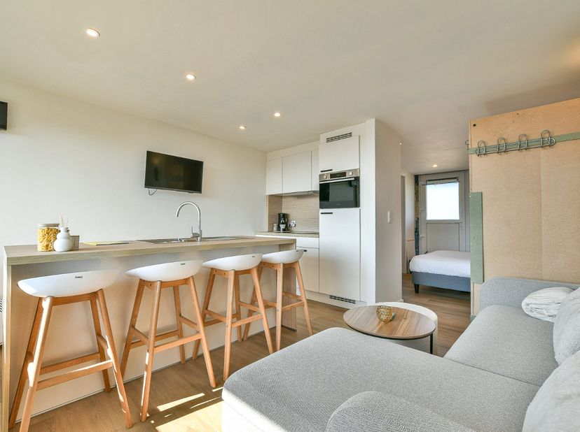 Ontdek dit verzorgde en volledig bemeubelde éénslaapkamerappartement met terras, rustig gelegen in de Torenhofstraat in Vosseslag (De Haan). Met een b