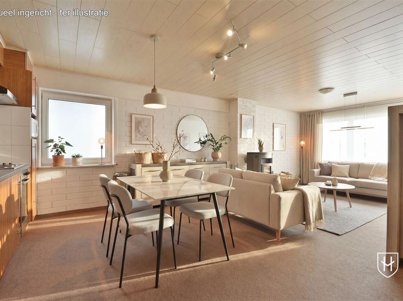 Gelijkvloers-appartement van 101 m2 met 1 slaapkamer en een inpandige garage, pittoresk gelegen in Lanaye langs de Maas, en net over de grens bij Maas