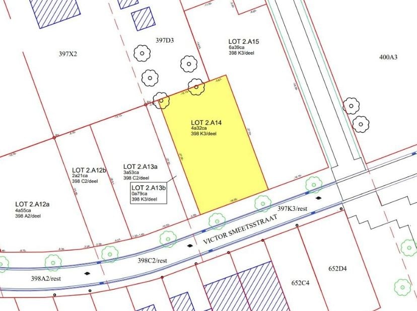Bouwgrond LOT 2A14 betreft een bouwperceel van 4a 32ca, bestemd voor open bebouwing. Dit lot is gelegen in de Victor Smeetstraat te Hasselt (project G