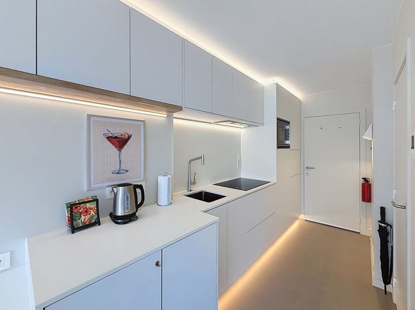 Ce studio meublé et aménagé avec goût bénéficie d'un emplacement central dans la rue commerçante de Nieuport-Bains, à proximité de la digue, de la pla