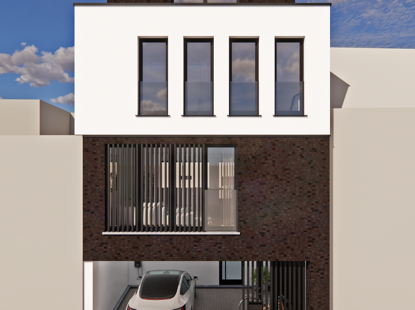 Casco nieuwbouwwoning te koop in het hart van Maaseik – €325.000<br />
In het centrum van Maaseik bevindt zich deze moderne nieuwbouwwoning, verdeeld