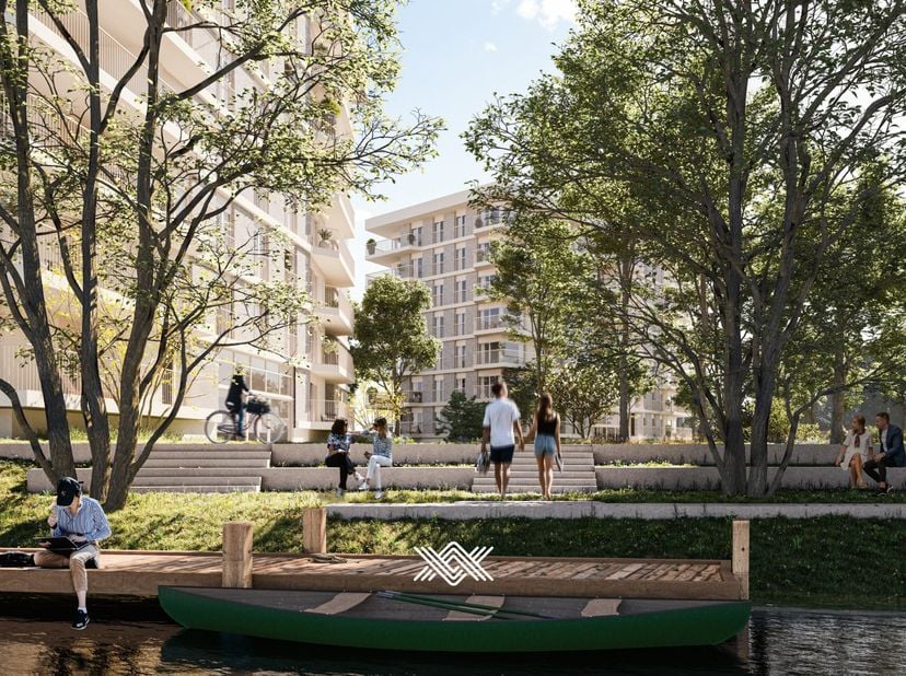 Dit tweeslaapkamer appartement van 90 m² op het gelijkvloerse verdiep beschikt over een inkomhal met plaats voor een vestiairekast, een lichtrijke eet