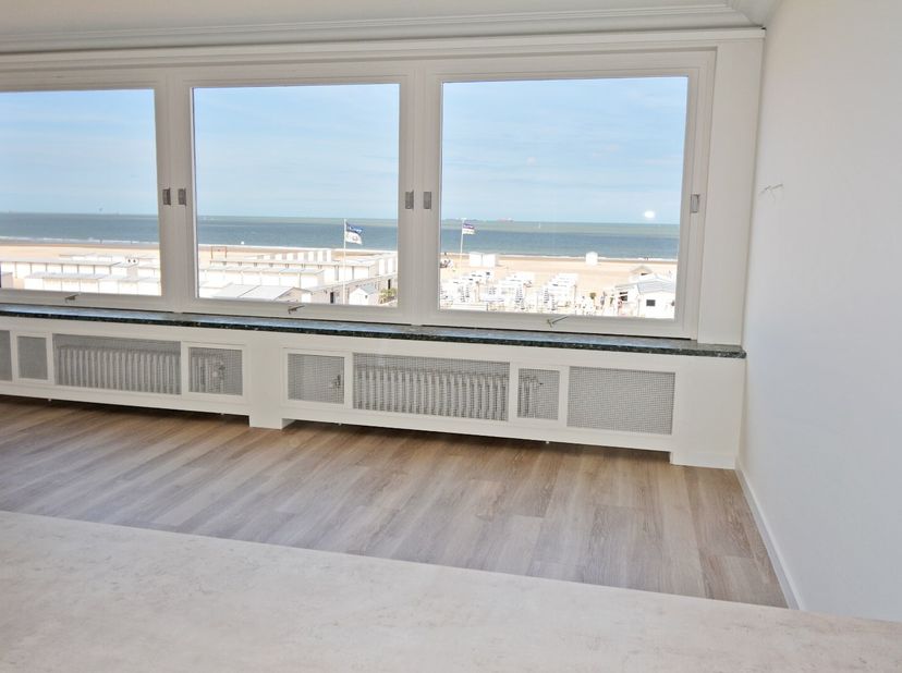 Gerenoveerd, ruim appartement op Zeedijk Albertstrand op een 2e verdieping.<br />
Inkomhall met vestiaire en toilet, woonkamer met ingerichte open keu