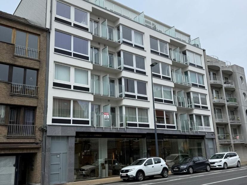 Cet appartement situé au premier étage de la résidence "Ter Duinen" se trouve sur la Nieuwpoortsesteenweg. Il dispose d'un salon spacieux qui se conne