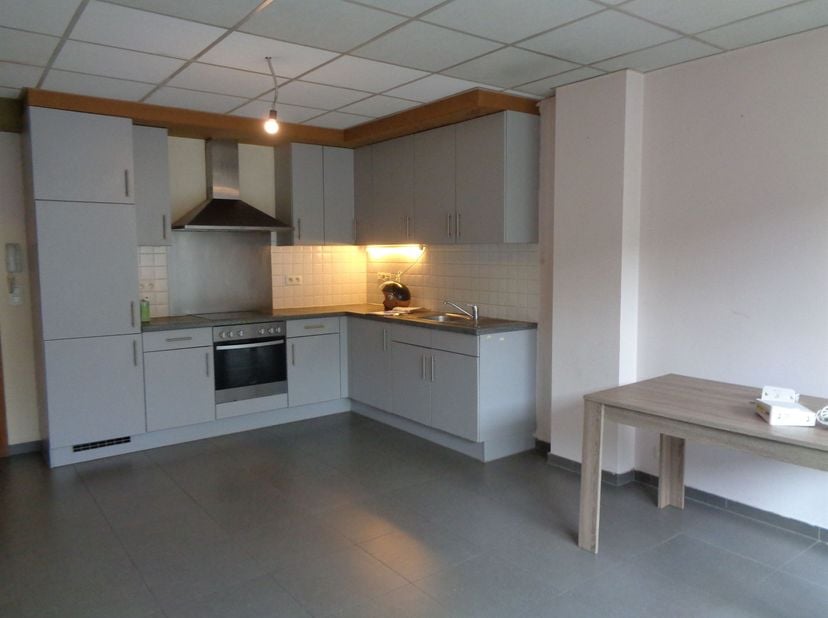Appartement moderne et récent, bien situé à proximité du parc de la ville, des commerces, de l'avenue du ring : entrée, living avec cuisine équipée ou