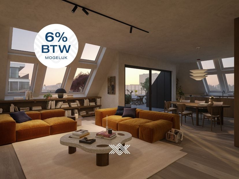Deze riante penthouse van 188 m² beschikt over een lichtrijke leefruimte met toegang tot het zonneterras van 35 m² met een uitzonderlijk uitzicht op d