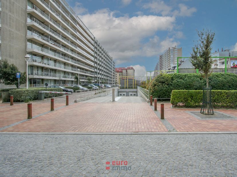 Zeer ruime garage te huur op jaarbasis, centraal te Nieuwpoort-Bad, gelegen op verdieping -2.