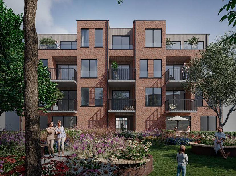 Evergreen se compose de 16 appartements neufs économes en énergie à Mortsel et attire immédiatement l'attention par son architecture moderne et intemp