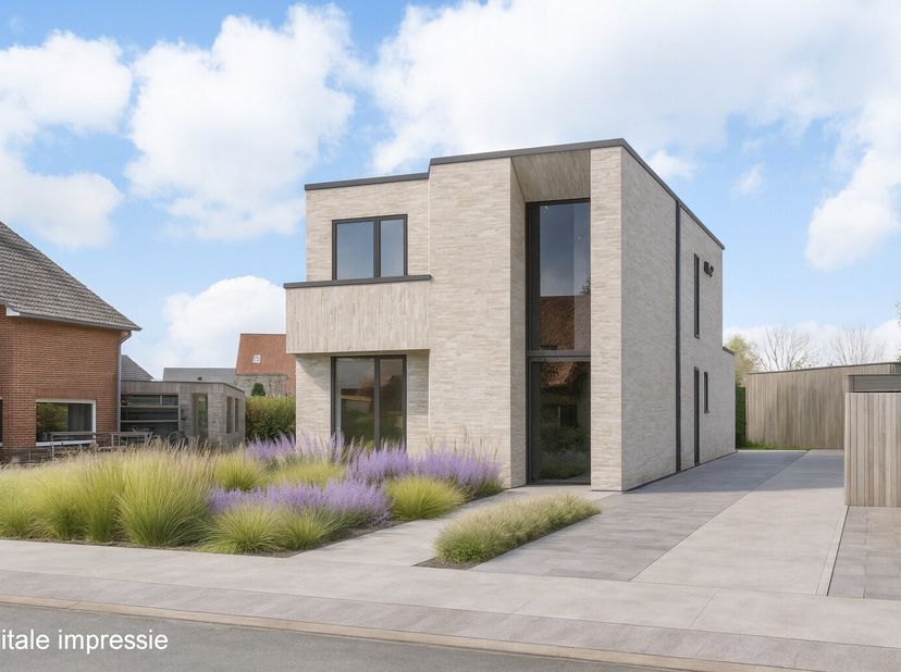 Deze BEN-nieuwbouwwoning in casco-plus uitvoering geniet een vrije, rustige ligging op een perceel van 8a82ca en werd uitgerust met duurzame technieke